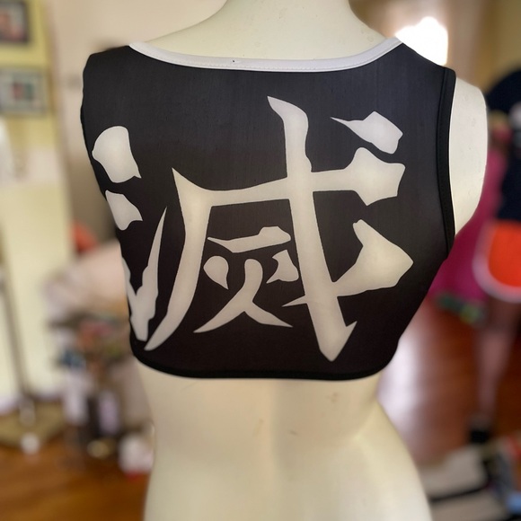 Demon Slayer Tengen Uzui Black and White Graphic Swim Top - Picture 1 of 4